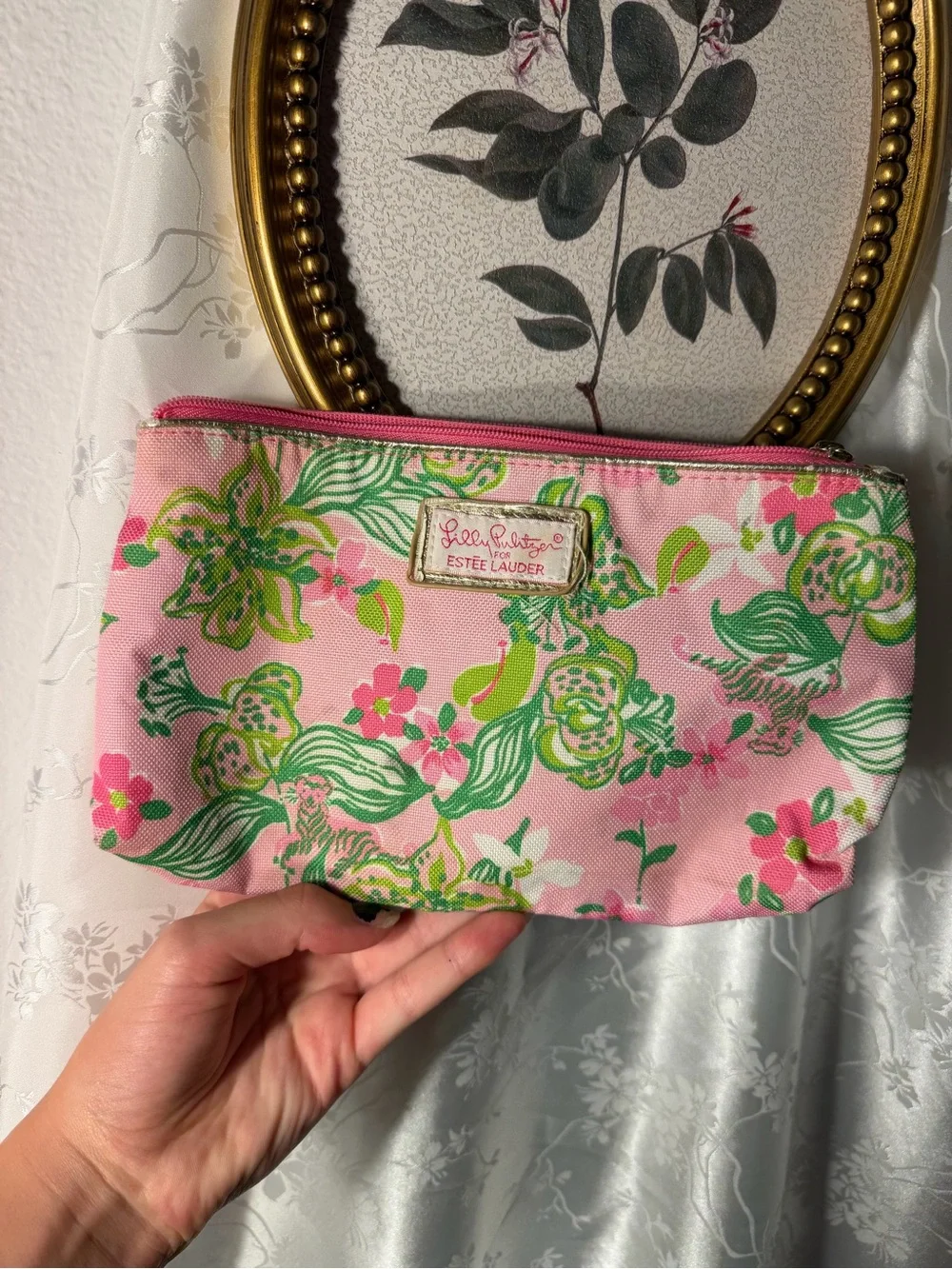 Lilly Pulitzer Pink Green Floral Cosmetic Bag